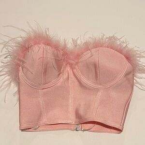 superdown Pink Feather Trim Bustier Top